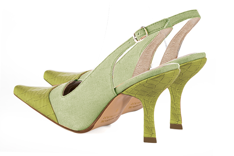 Pistachio green women's slingback shoes. Pointed toe. High spool heels. Rear view - Florence KOOIJMAN